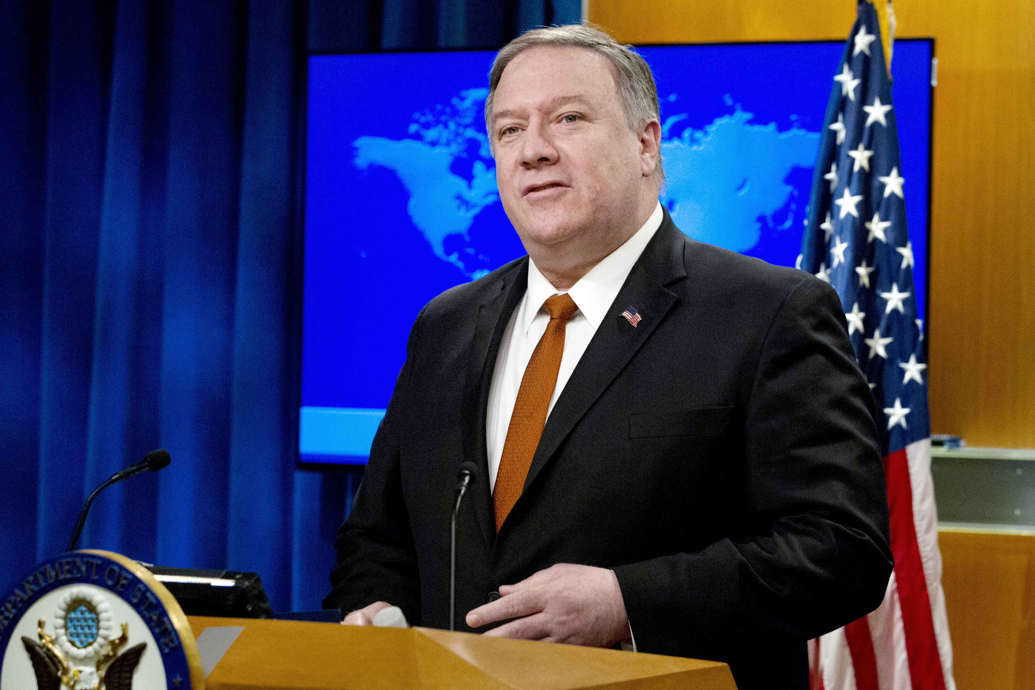 Mike Pompeo habla durante la publicación del reporte de derechos humanos del 2018 en el Departamento de Estado, en Washington./AP