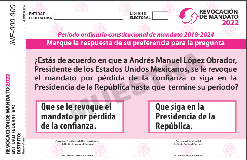 Papeleta muestra para la revocación de mandato