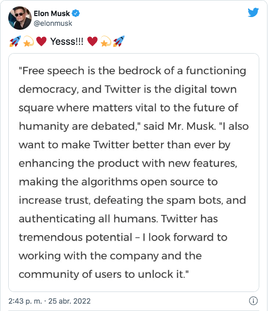 Elon Musk declaró después de comprar Twitter