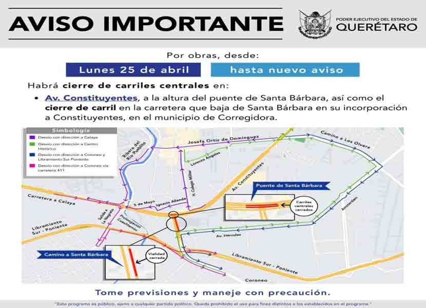 Se cerrarán los carriles por Distribuidor vial Santa Bárbara