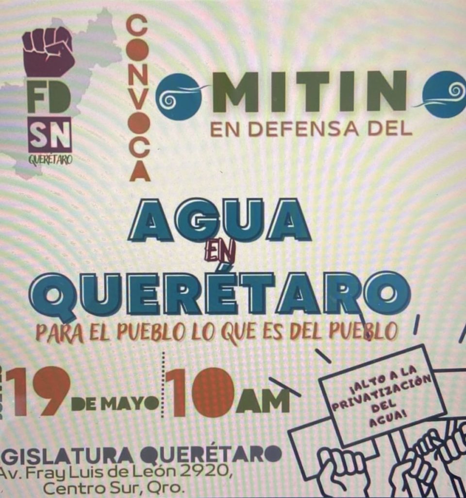Cartel de manifestación contra Ley de Aguas