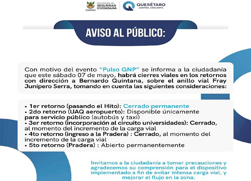 Cierre vial por el Pulso GNP