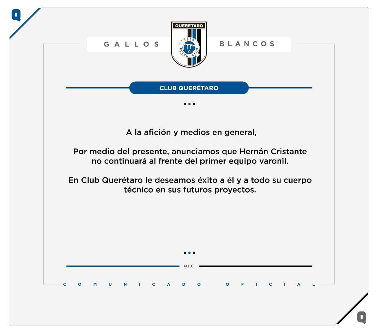 Hernán Cristante deja Gallos Blancos