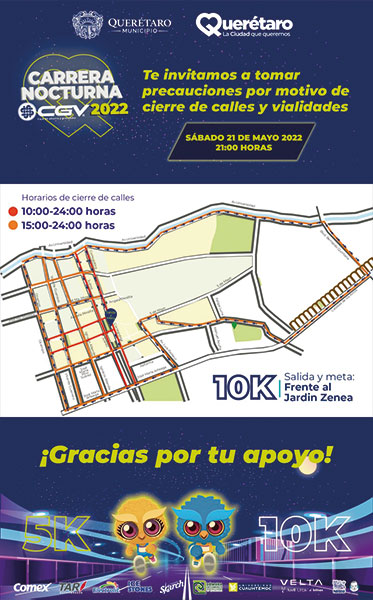 Habrá cierres viales en el Centro Histórico por Carrera Nocturna