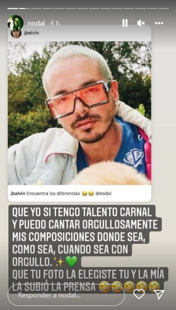 Historia en la que Nodal responde a Balvin