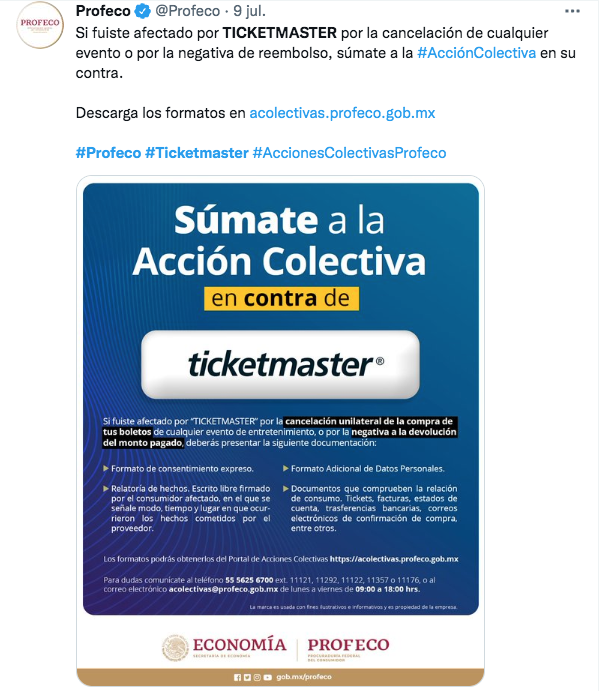 Invitación de Profeco en contra de Ticketmaster