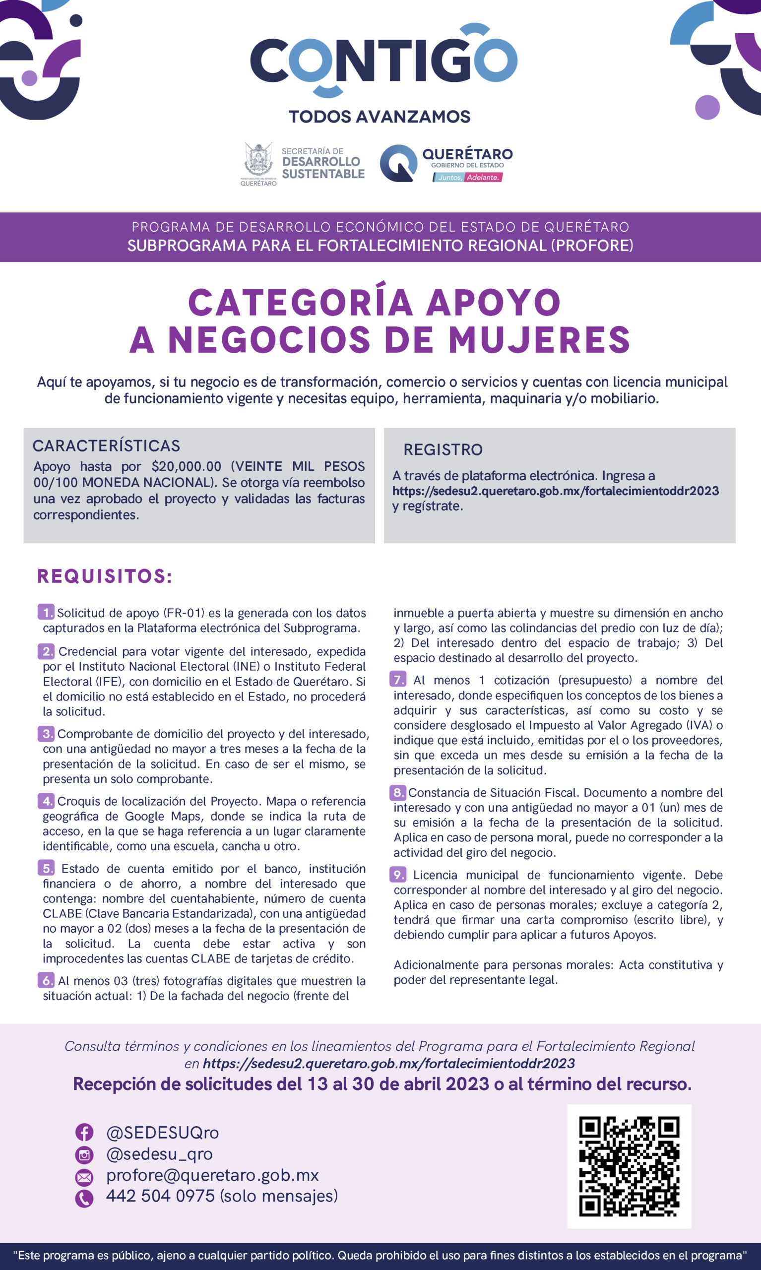 Inicia registro de apoyos para mujeres y negocios de transformación en Querétaro 