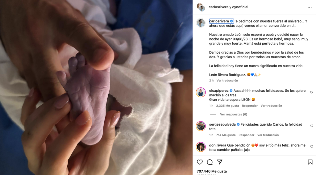 Nace el hijo de Carlos Rivera y Cynthia Rodríguez
