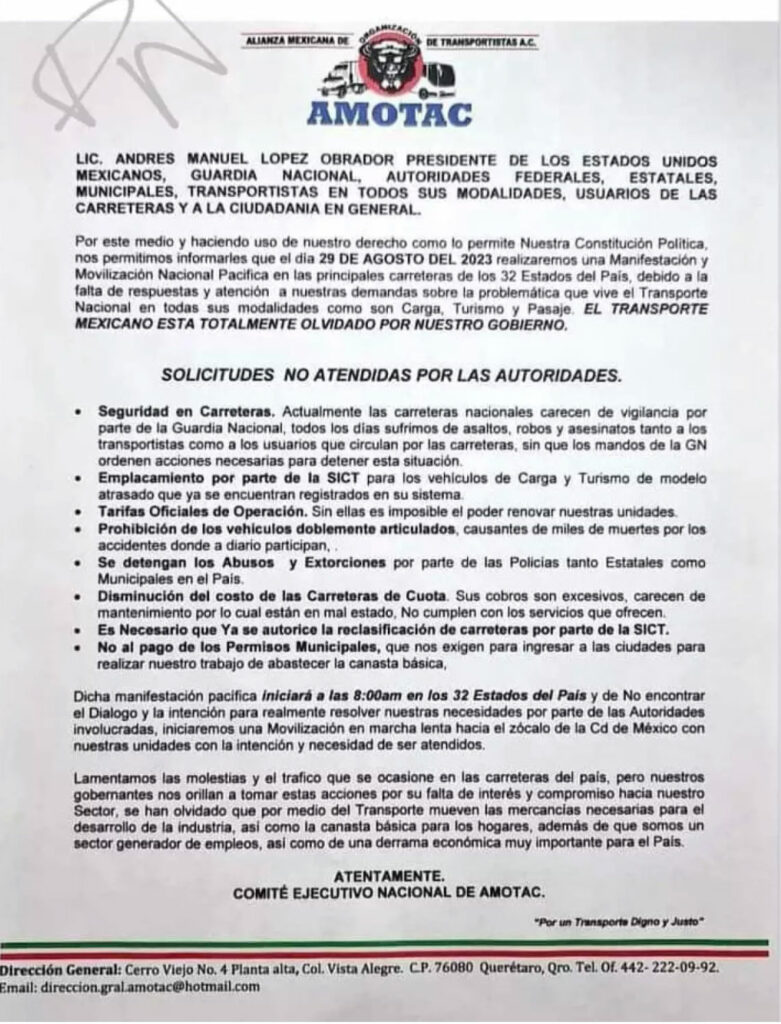 Transportistas prevén manifestarse en la Carretera 57