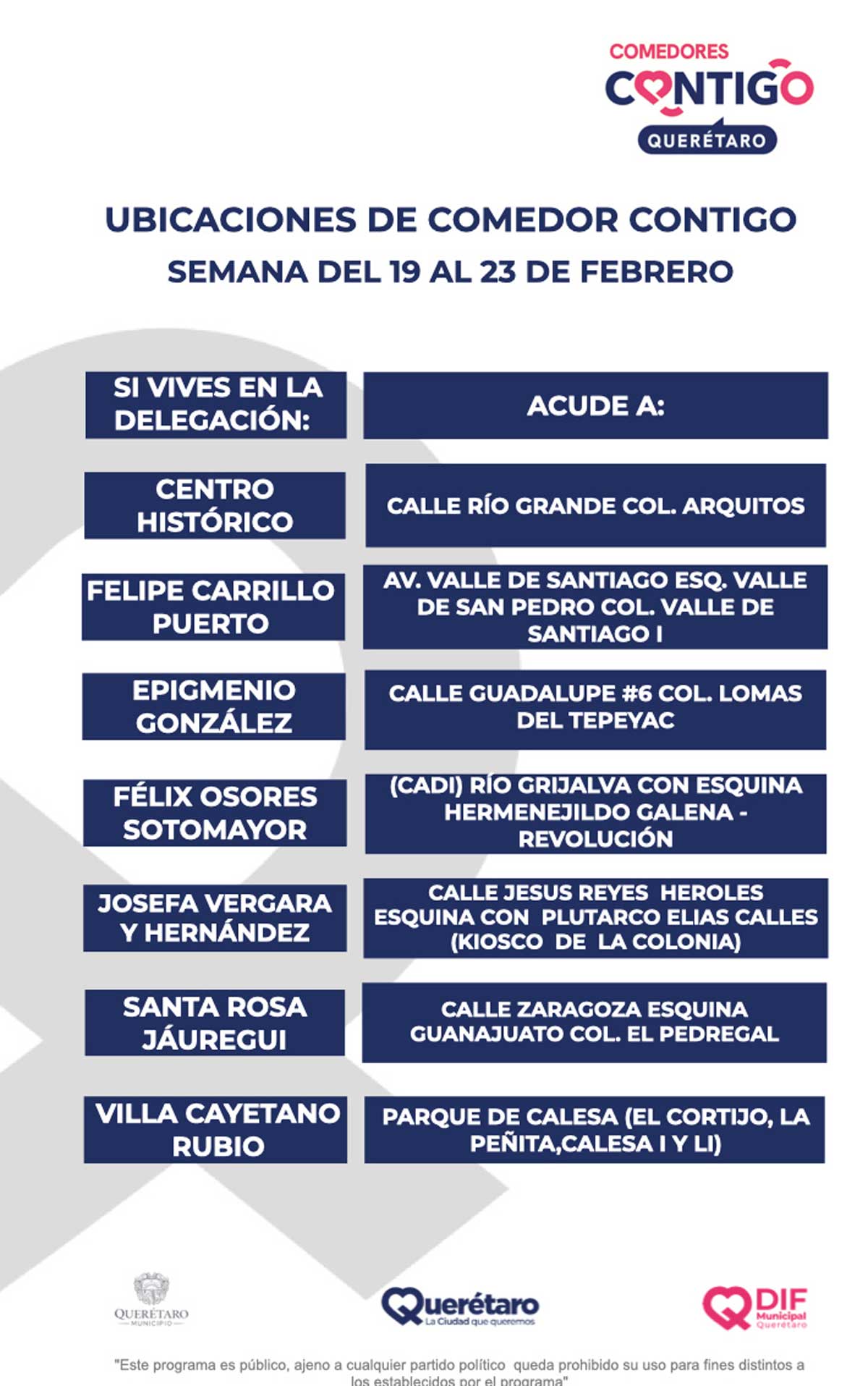 Comedores Contigo en Querétaro: fechas y ubicaciones