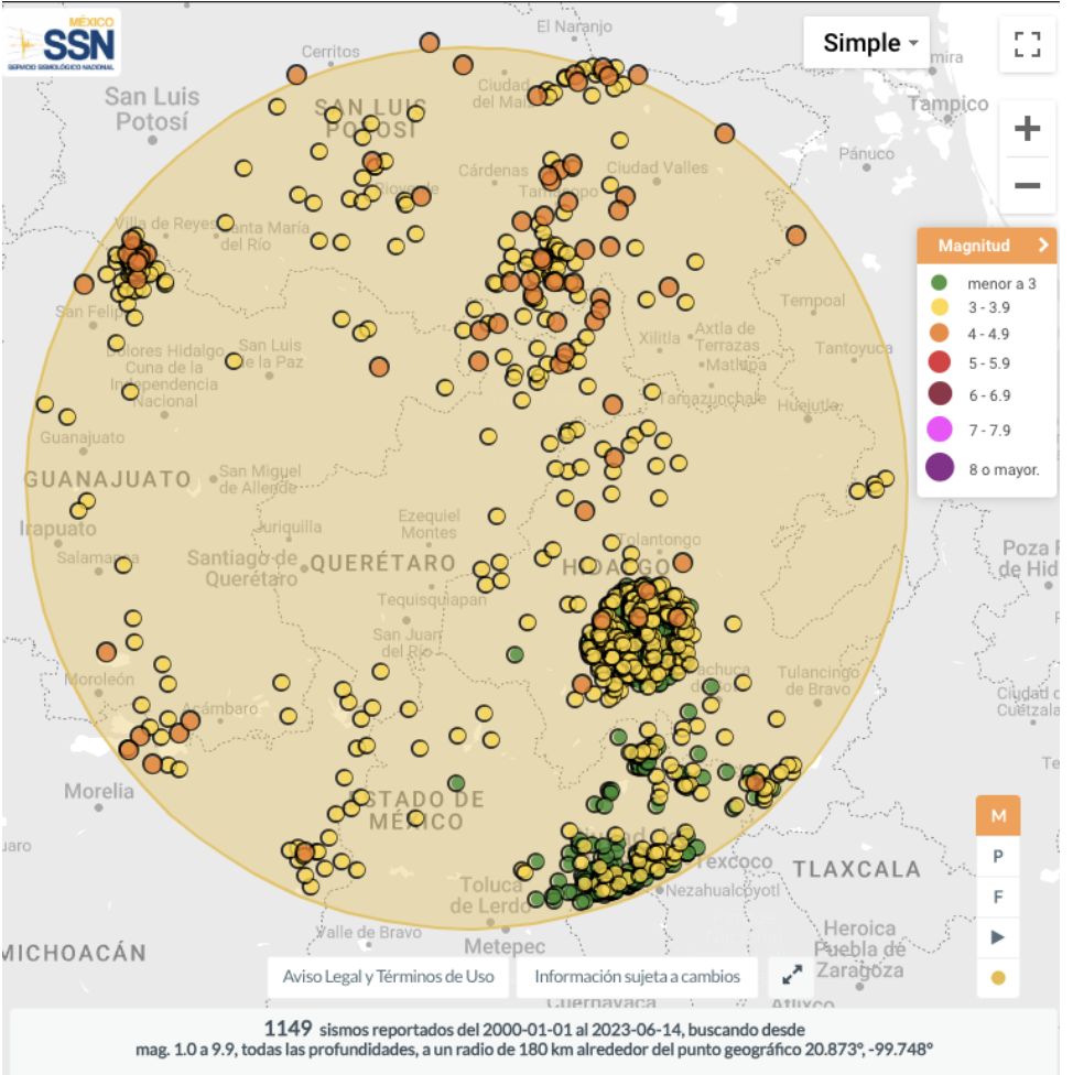 Del 01 de enero del 2000 al 14 de junio del 2023 se registraron mil 149 sismos