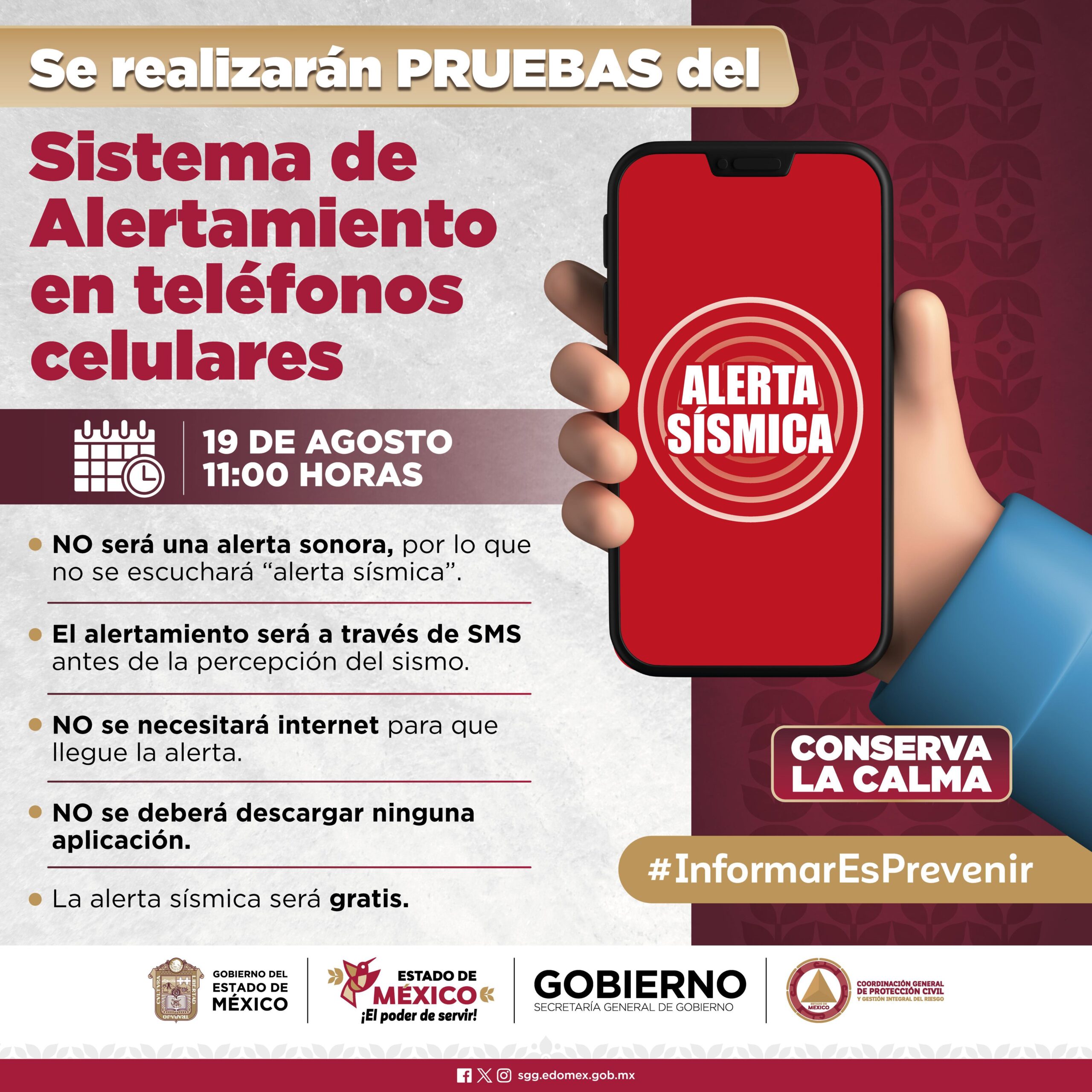 Protección Civil del Estado de México participa en la evaluación del nuevo sistema de alertas por mensaje de texto.