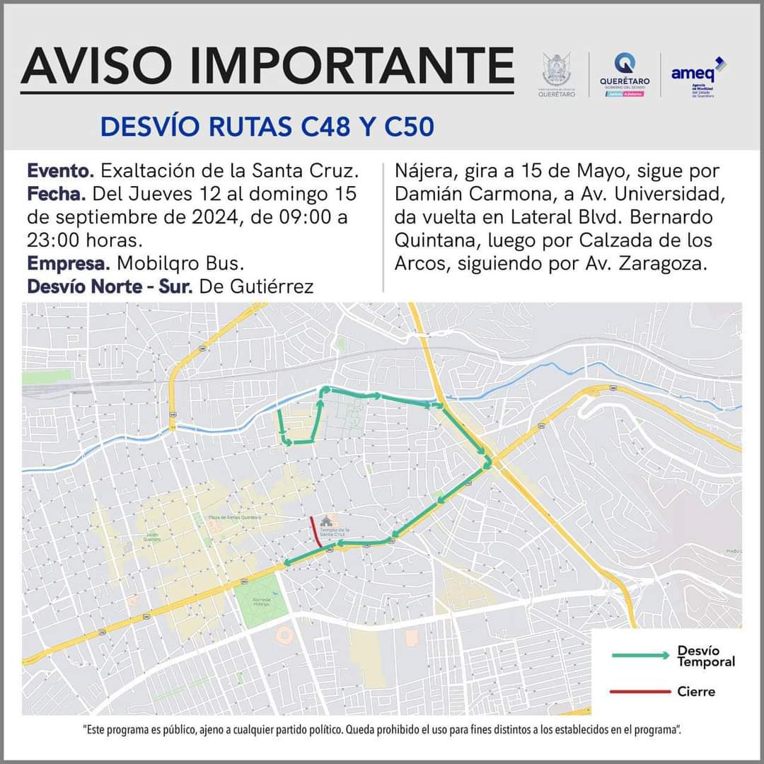 Conoce el desvio temporal de las rutas C48 y C50.