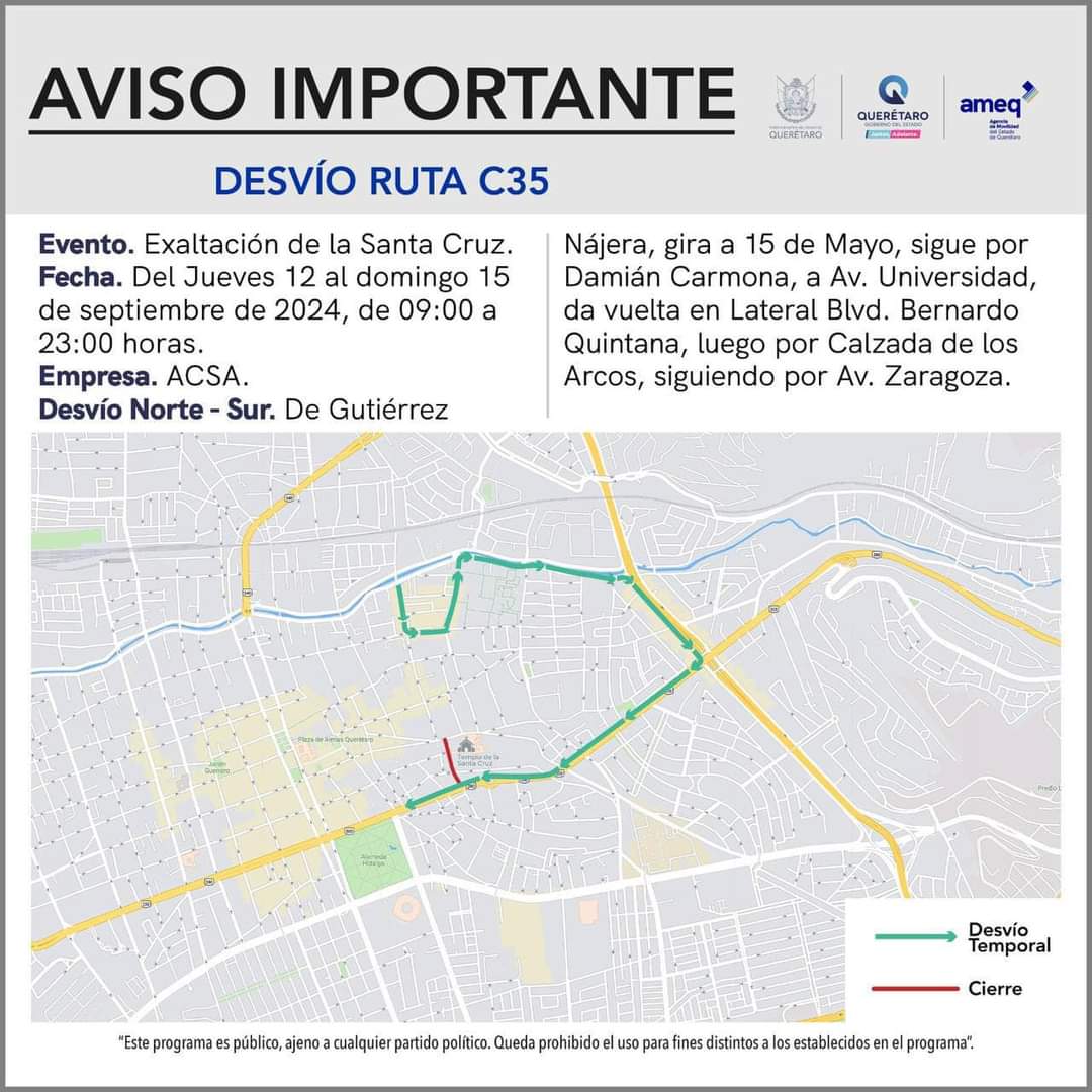 Conoce el desvio temporal de la ruta C35.