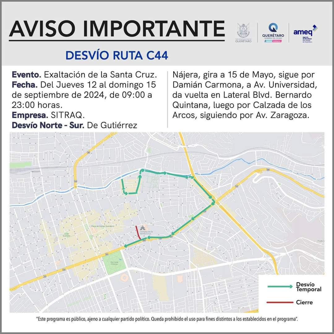 Conoce el desvio temporal de la ruta C44.