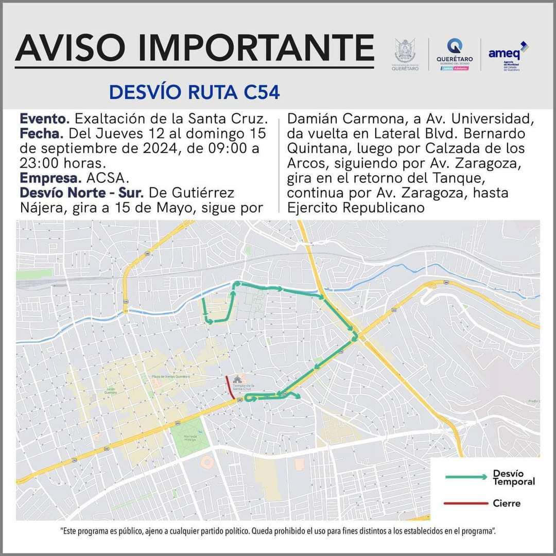 Conoce el desvio temporal de la ruta C54.