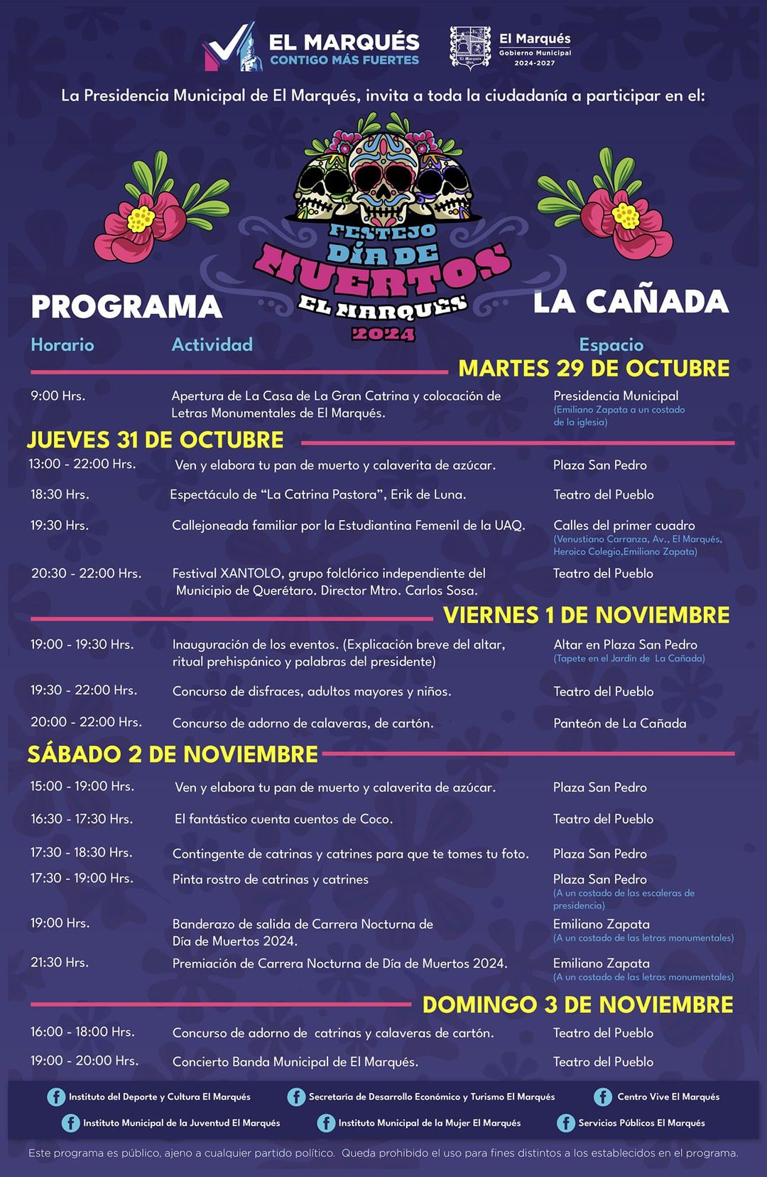Conoce el calendario de actividades de los festejos en El Marqués. 