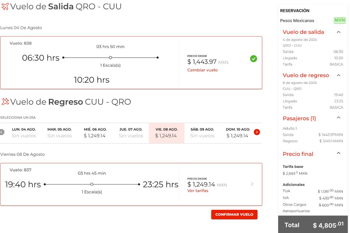 ¿A dónde puedo volar desde Querétaro por menos de 6 mil pesos?