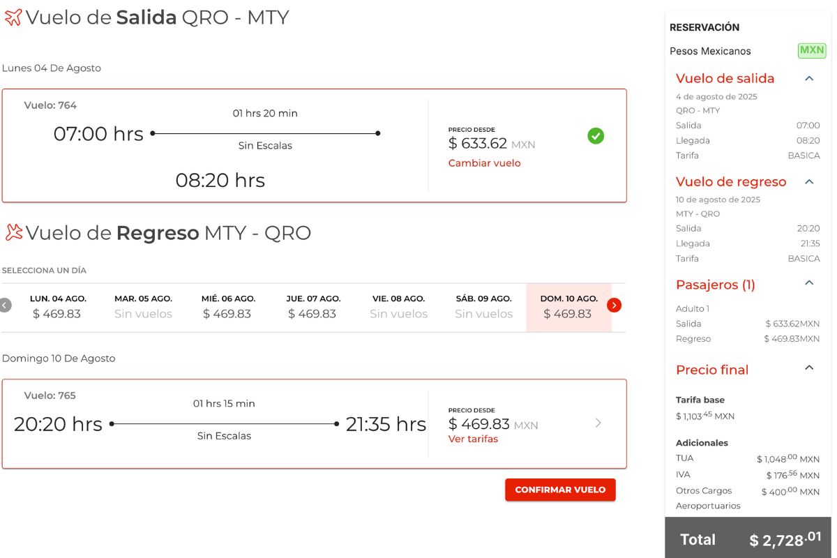¿A dónde puedo volar desde Querétaro por menos de 6 mil pesos?