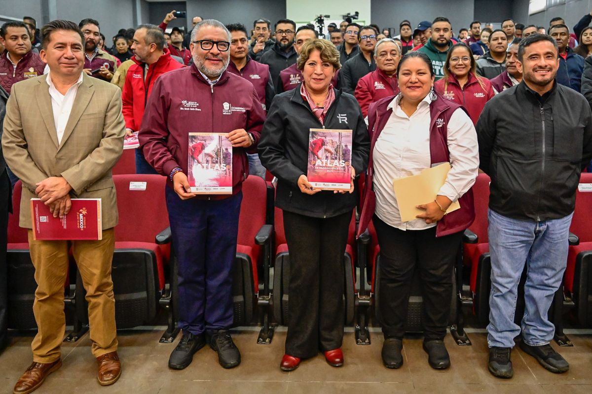 Delfina Gómez presenta el Atlas de Inundaciones 2025 en Metepec, herramienta clave para enfrentar lluvias atípicas. Foto: Especial