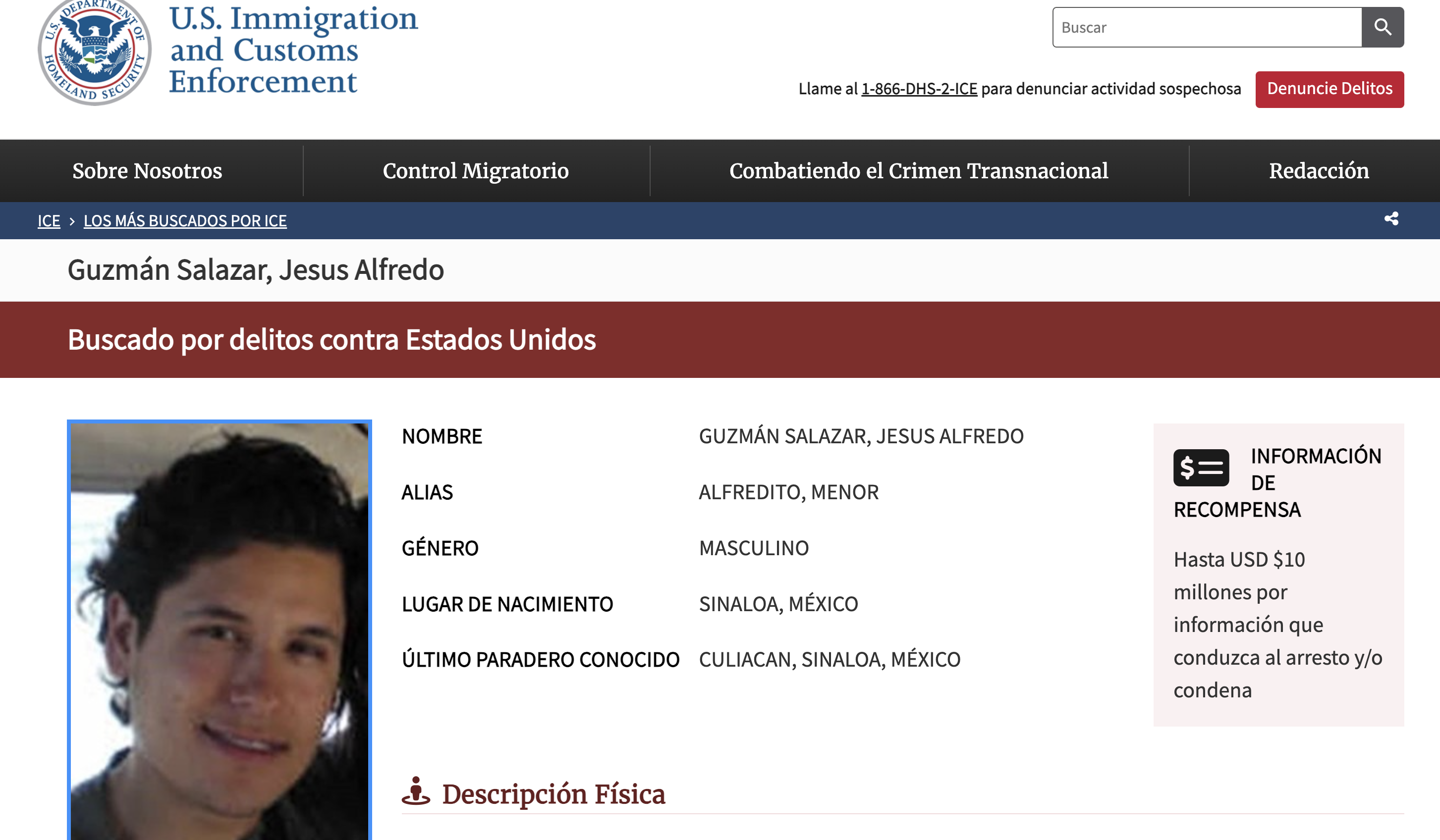 Jesús Alfredo Guzmán es buscado por autoridades estadounidenses por delitos federales. Foto: Especial