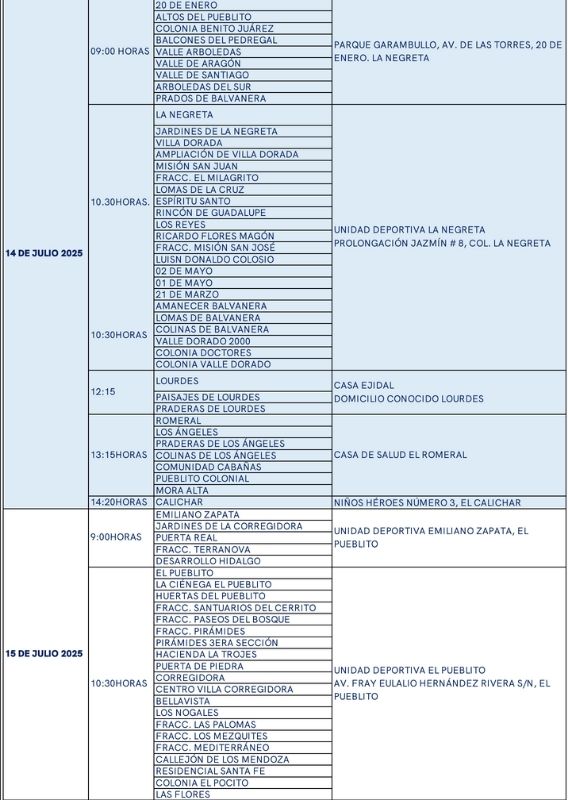 Este es el calendario de julio para el programa Contigo en tu Mesa 1