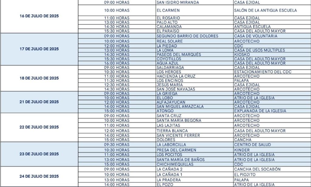 Este es el calendario de julio para el programa Contigo en tu Mesa 2