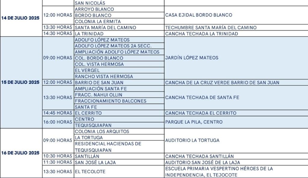 Este es el calendario de julio para el programa Contigo en tu Mesa 4