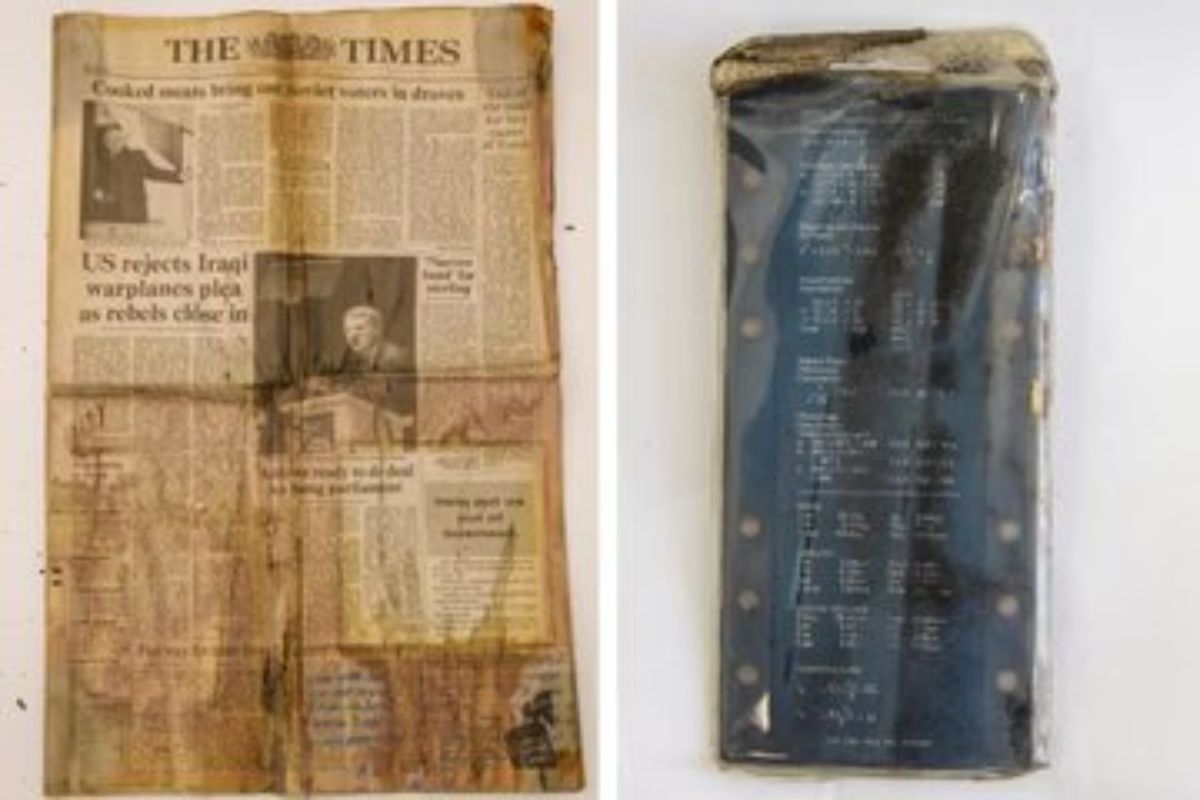 Entre los objetos hallados estaba un ejemplar del periódico The Times, testigo de la época. Foto: Especial