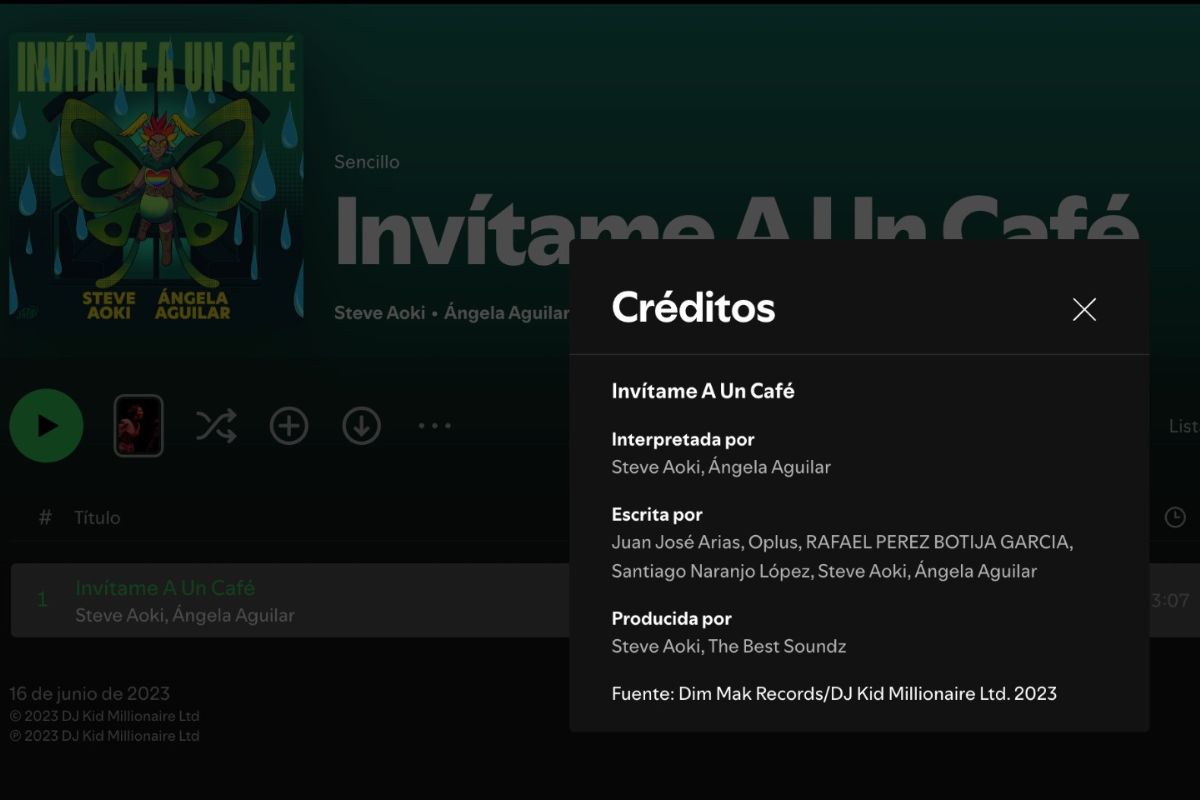 En plataformas de música como Spotify, Ángela Aguilar aparece registrada como coautora, lo que alimenta la polémica sobre la adaptación del tema. Foto: Especial