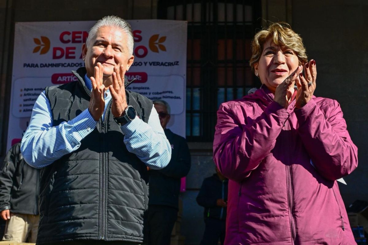 Gobernadora Delfina Gómez recibe donativo de 14 toneladas del SUTEYM. Foto: Especial