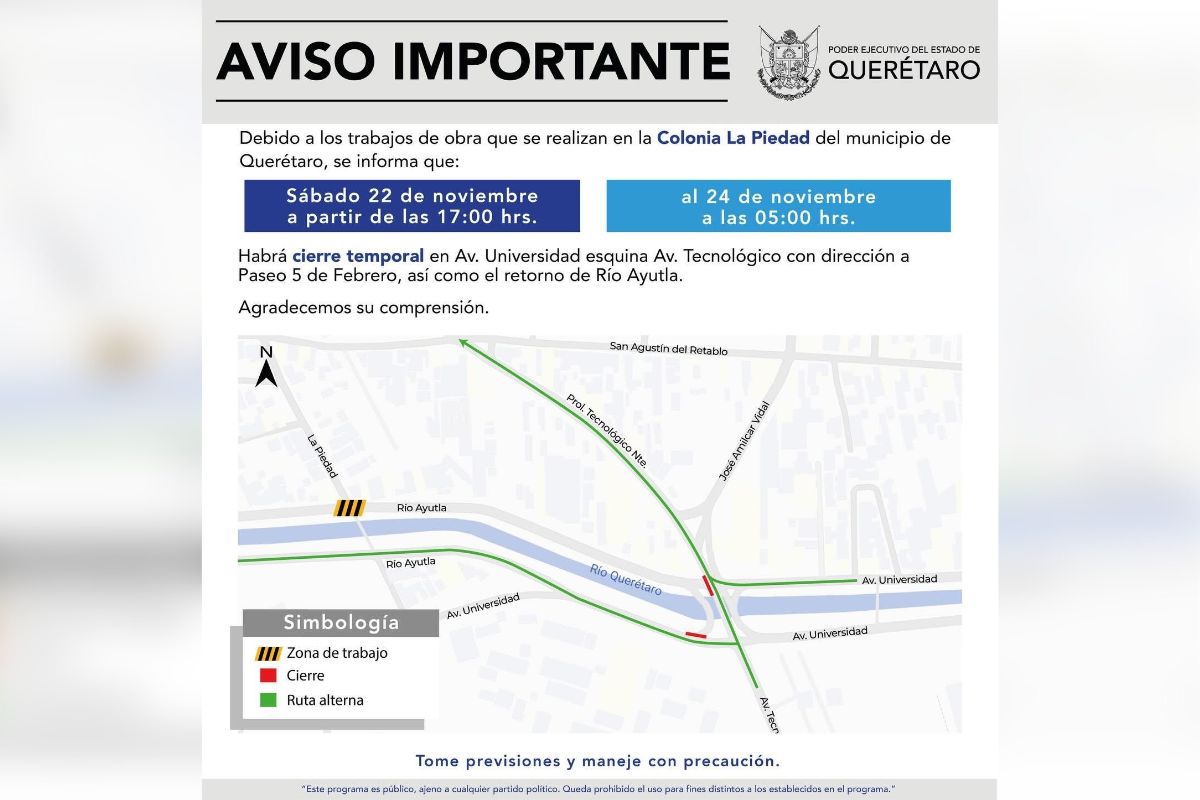 Cierran calles del Centro Histórico de Querétaro debido a obras públicas