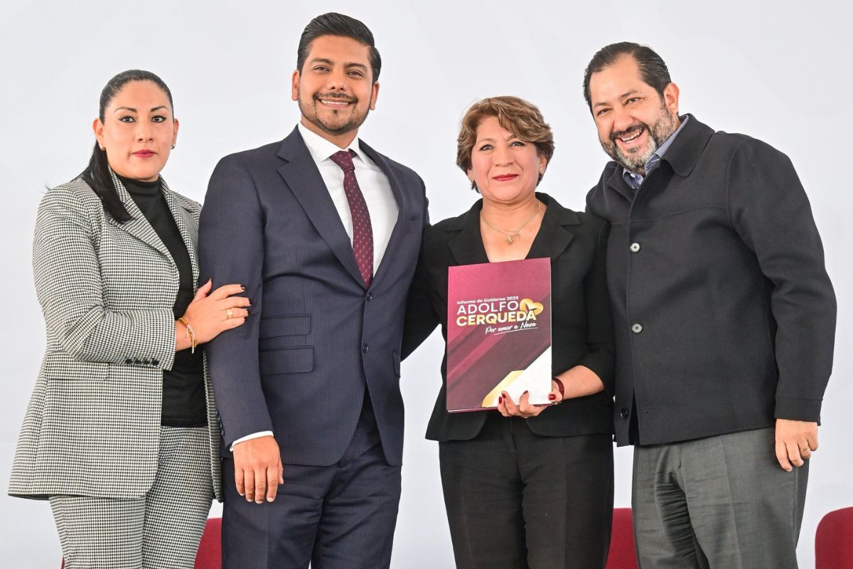 Delfina Gómez y Adolfo Cerqueda en el Informe de Gobierno municipal. Foto: Especial
