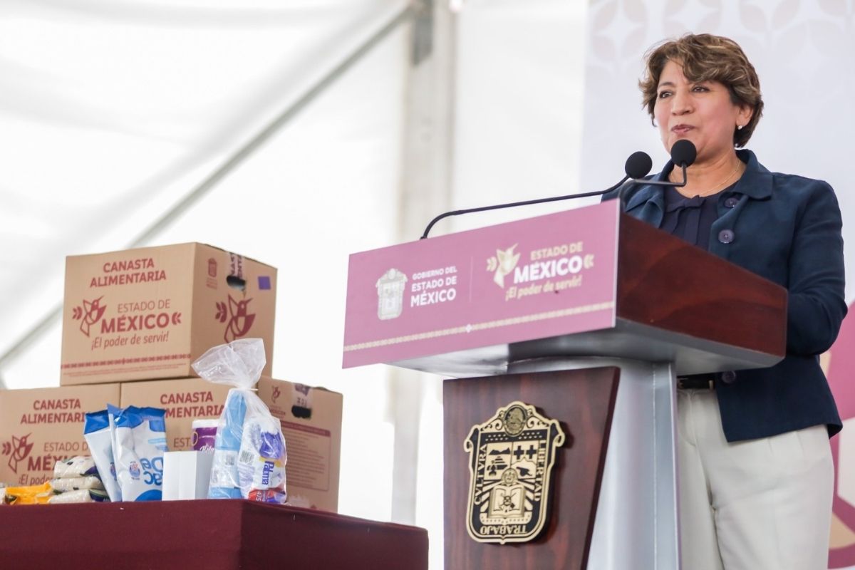 La gobernadora Delfina Gómez anunció la apertura del registro para el programa Alimentación para el Bienestar. Foto: Especial