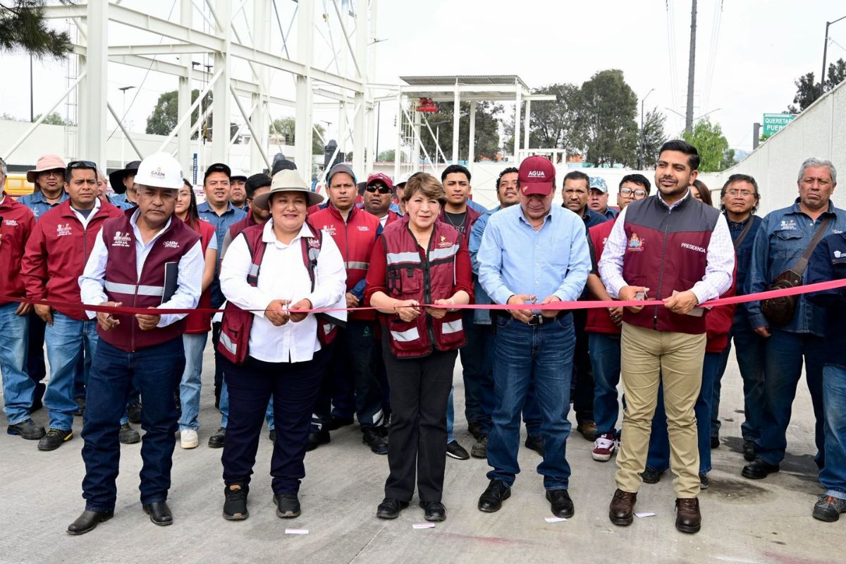 Delfina Gómez entregó la rehabilitación del cárcamo Vicente Villada en Neza. Foto: Especial