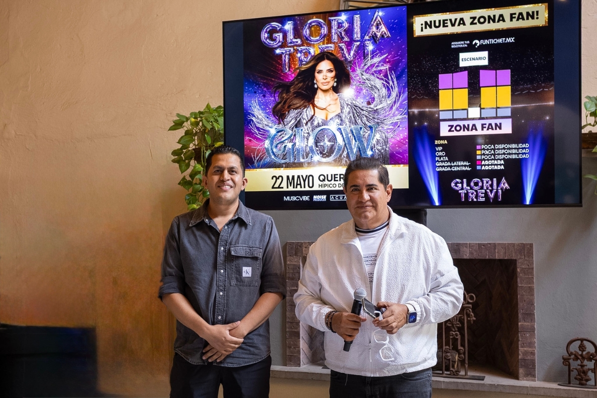 Mario Durán y Óscar Rivera, de Noise Producer y Music Vibe, confirmaron que varias zonas para el concierto de Gloria Trevi ya están agotadas / Foto: Especial