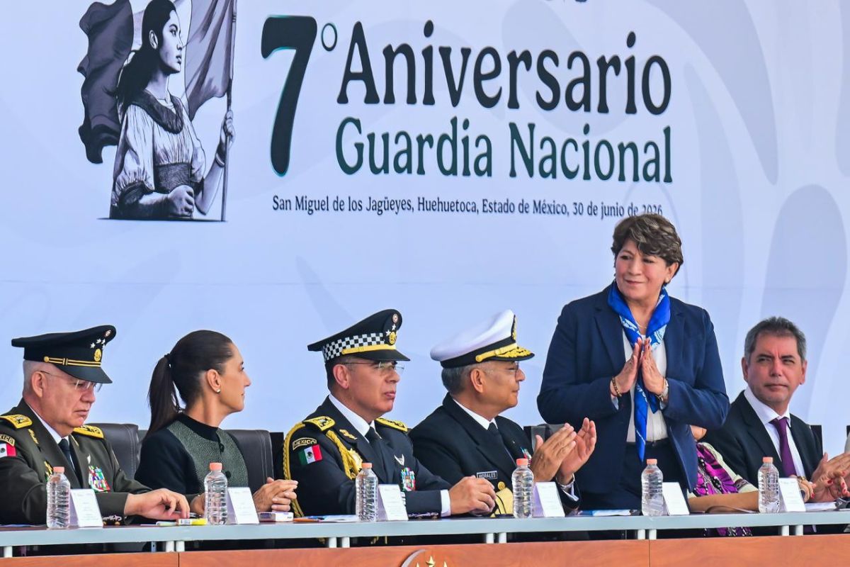 Delfina Gómez acompañó a la presidenta durante la ceremonia conmemorativa. Foto: Especial