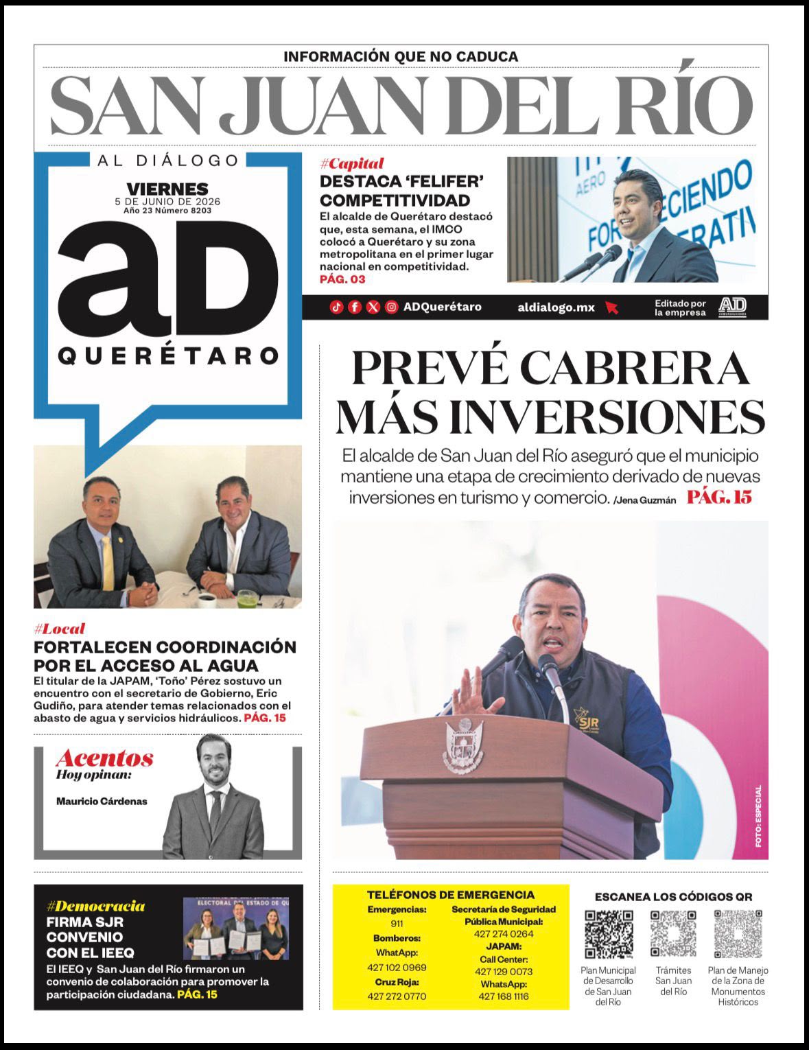 Prevé Cabrera más inversiones