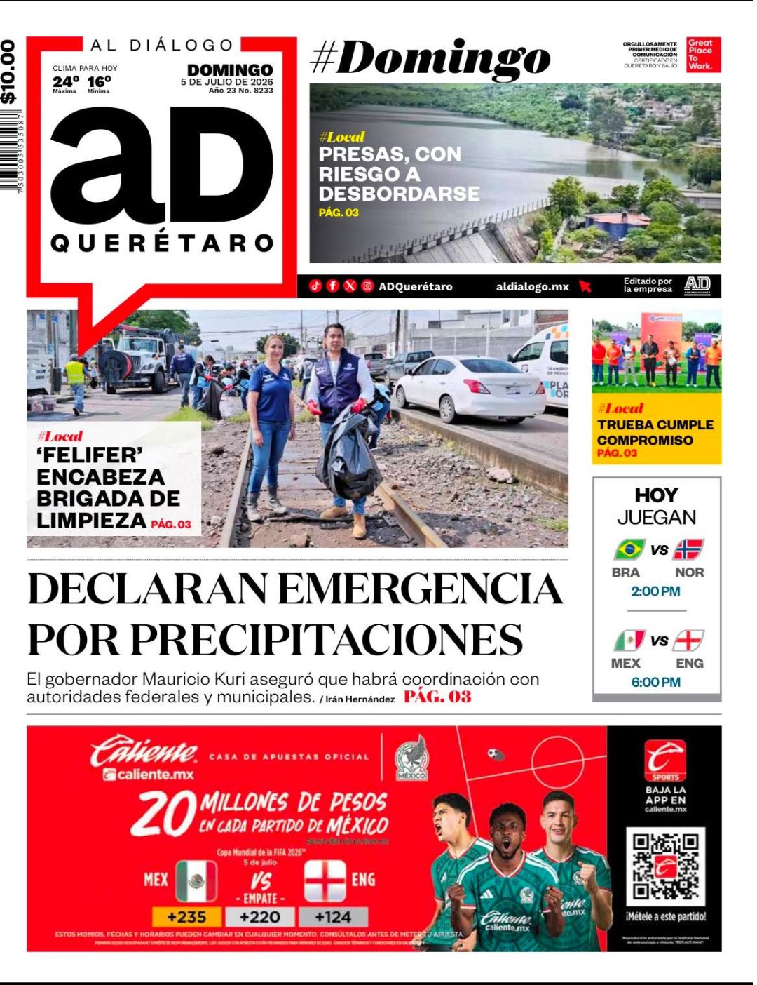 DECLARAN EMERGENCIA POR PRECIPITACIONES
