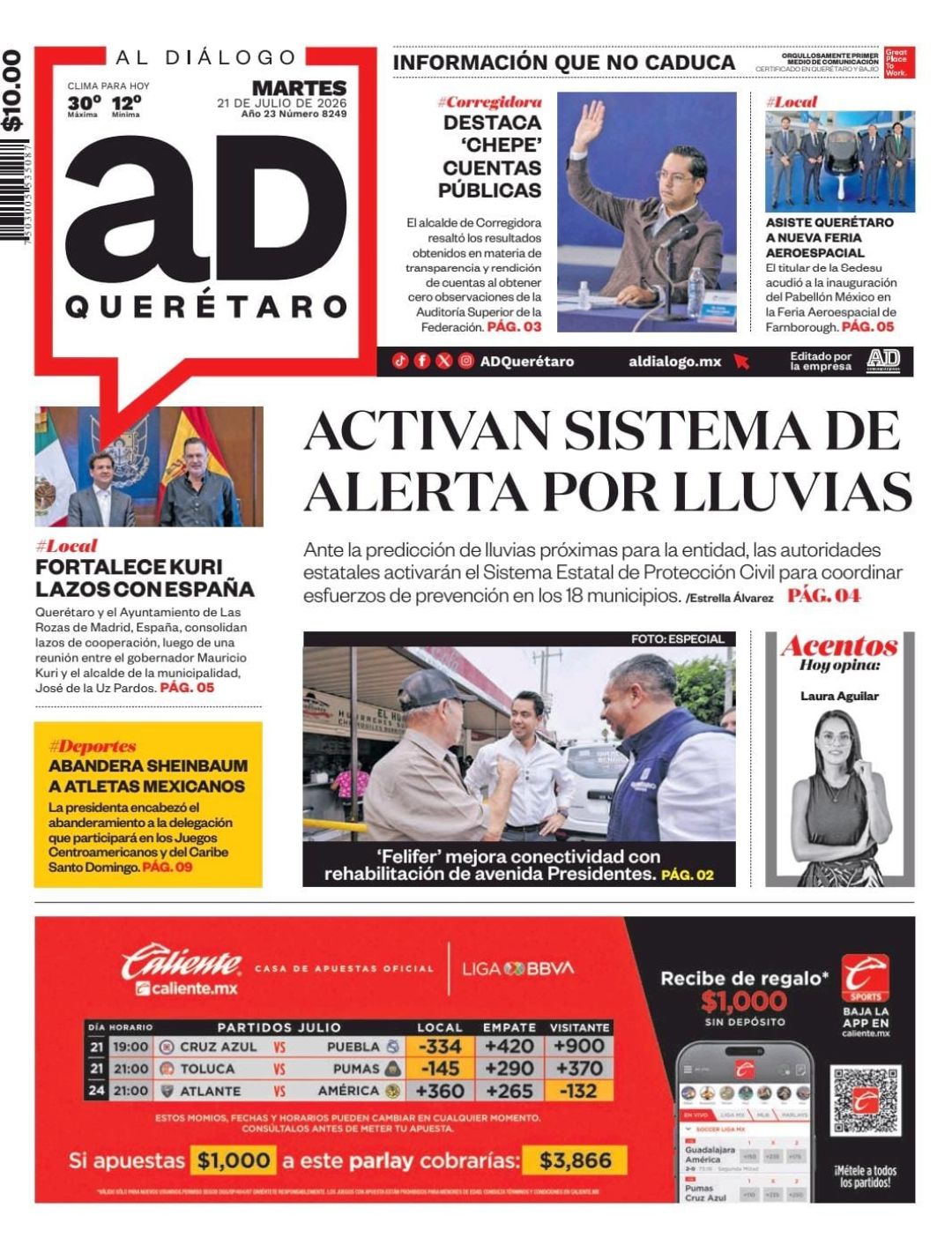 Activan sistema de alerta por lluvias