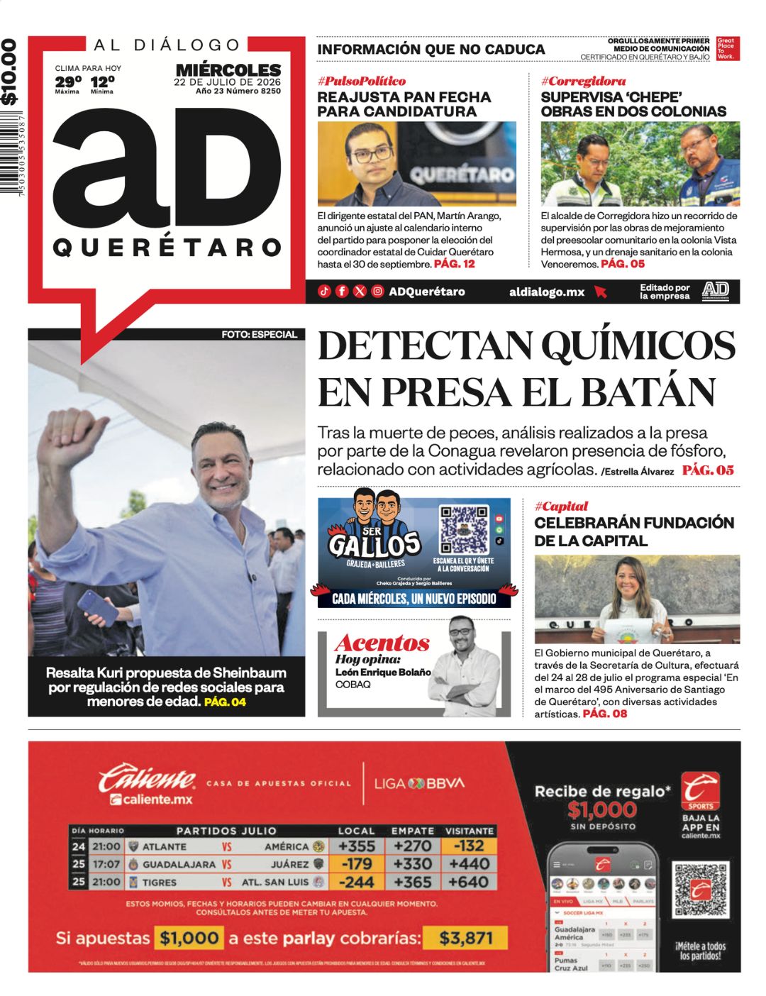 Detectan químicos en presa El Batán