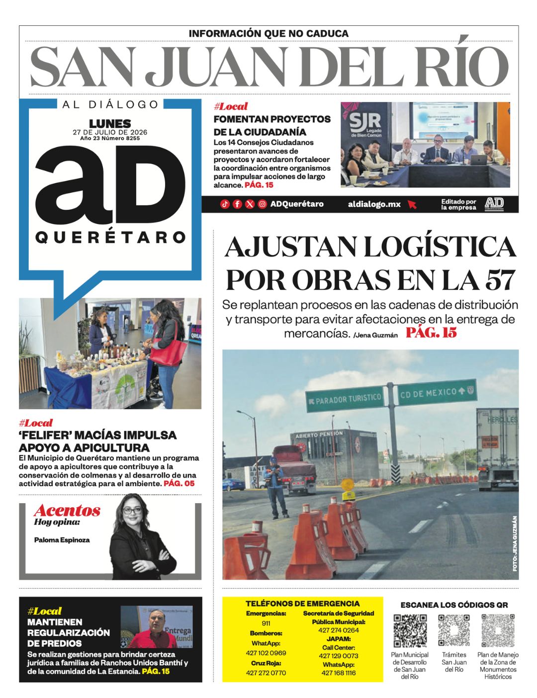 Ajustan logística por obras en la 57